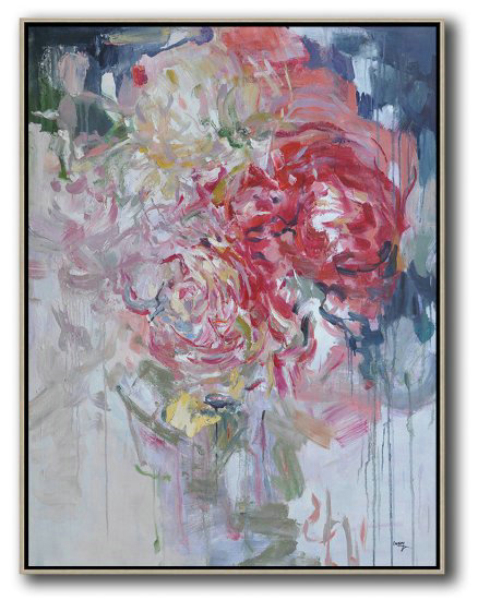 Hame Made Extra Large Vertical Abstract Flower Oil Painting #ABV0A11 - Canvas Print Sale Wall Extra Large